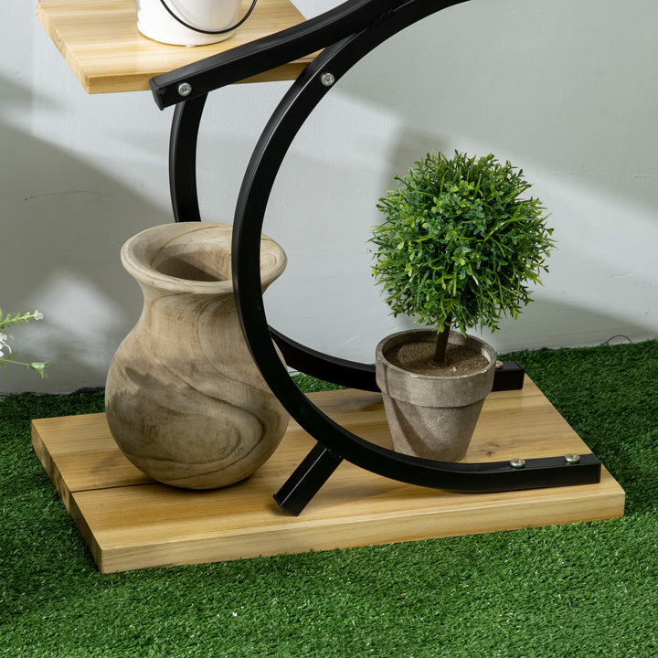 Plantestativ med 4 hylder, massivt træ, vejrbestandigt, 46 cm x 25 cm x 91 cm, sort + naturlig