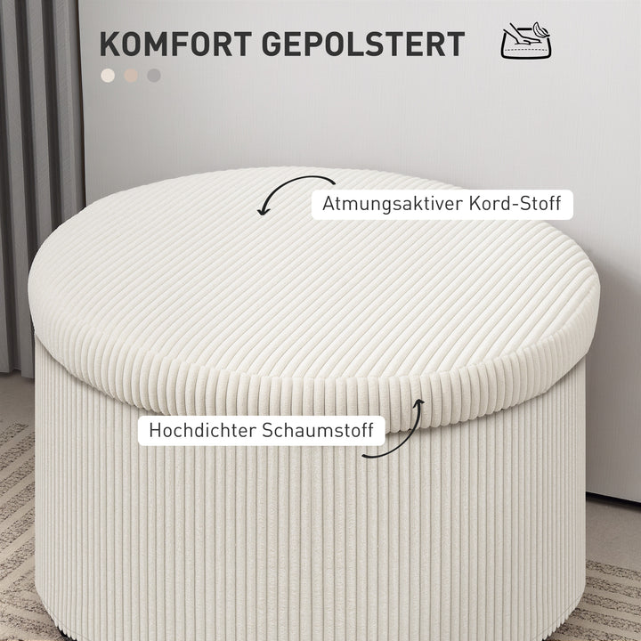 Fodskammel med 97 l opbevaringsplads, fløjlsfløjlsstof, skum, sædeskammel, beige