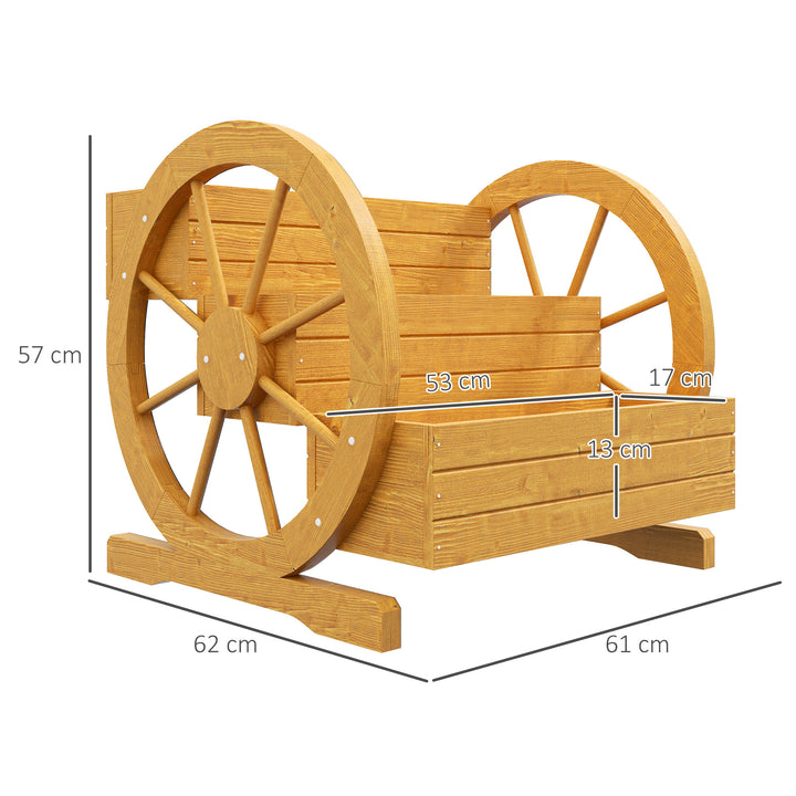 Højbed, 3 niveauer, vognhjulsdesign, naturtræ, 62 x 61 x 57 cm