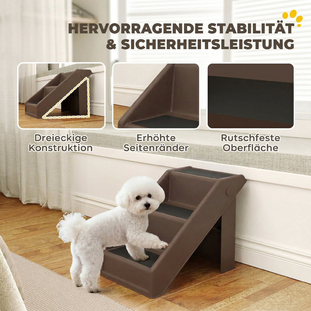 Hundetrappe, 3 trin, 36,5 cm høj, foldbar kæledyrstrappe til små hunde, til seng, sofa, divan, bil, brun