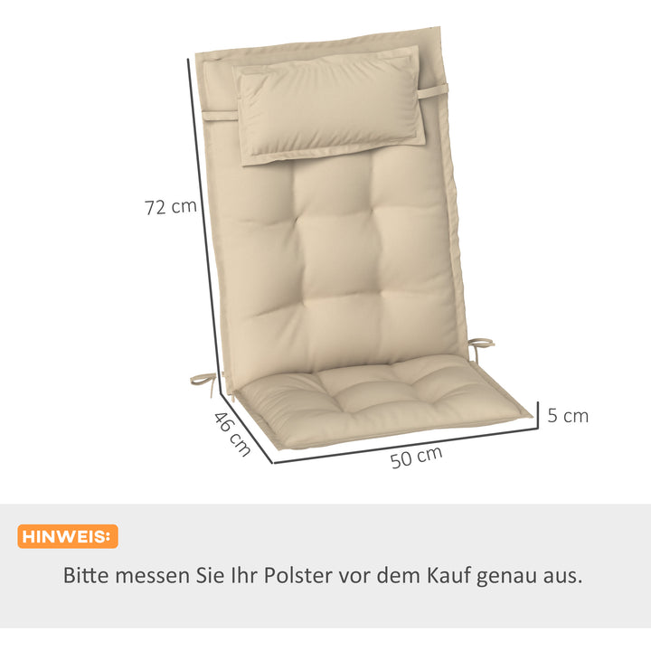Sæt med 2 hynder til liggestol, vandafvisende hynde til haveliggestol, hynde 50x116x5 cm, beige