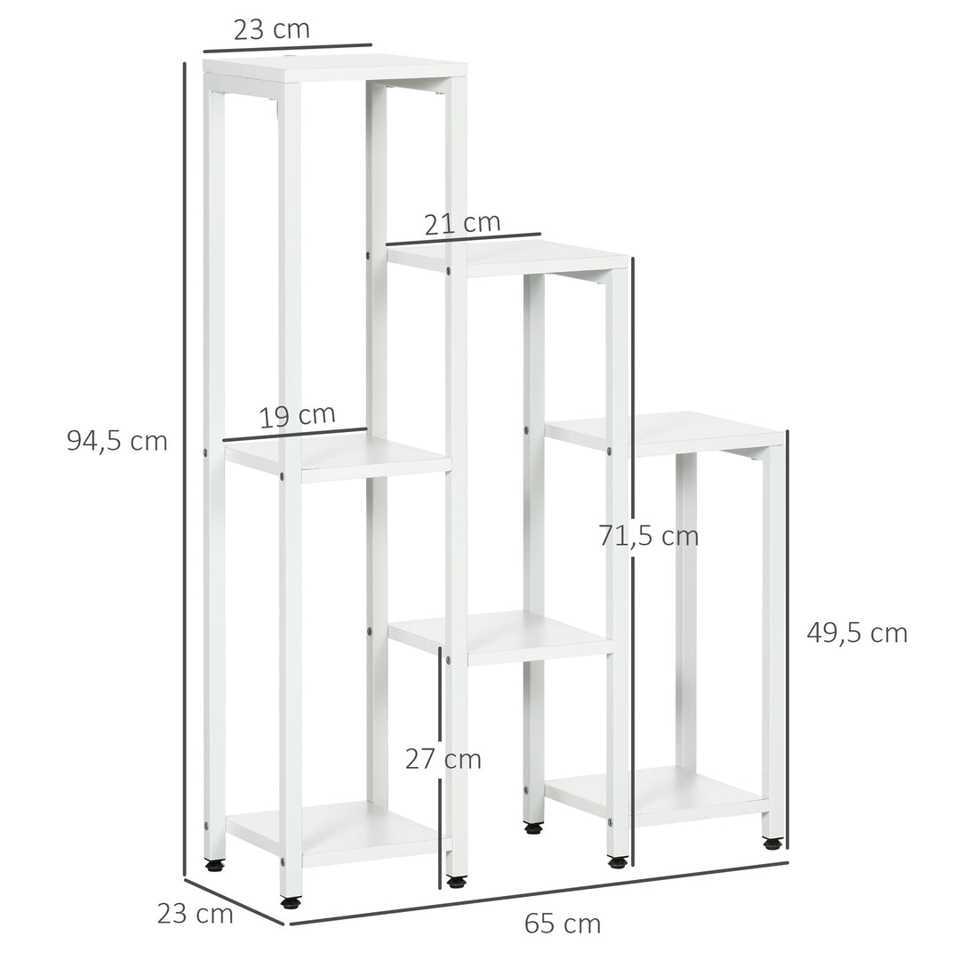 Blomsterstativ, plantestativ, 7 etager, til indendørs og udendørs brug, stål, hvid, 65 x 23 x 94,5 cm