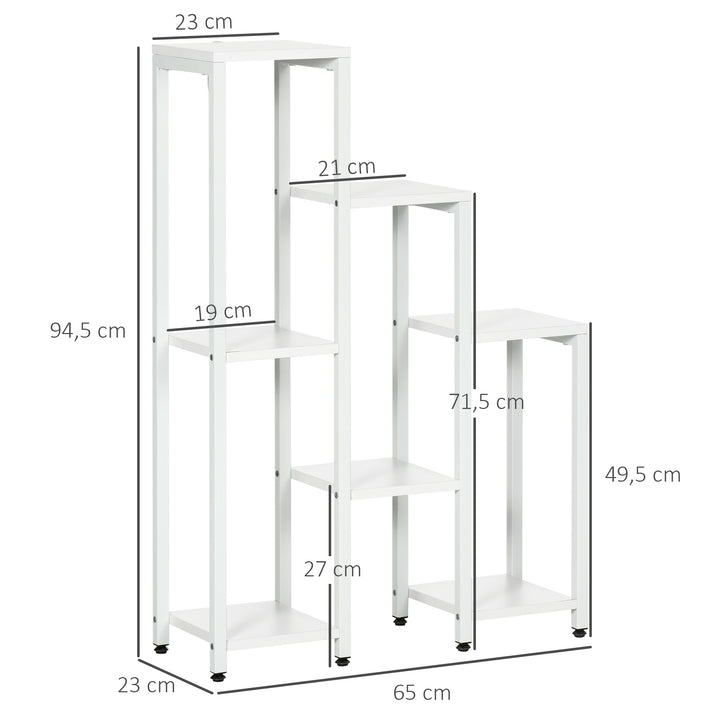 Blomsterstativ, plantestativ, 7 etager, til indendørs og udendørs brug, stål, hvid, 65 x 23 x 94,5 cm