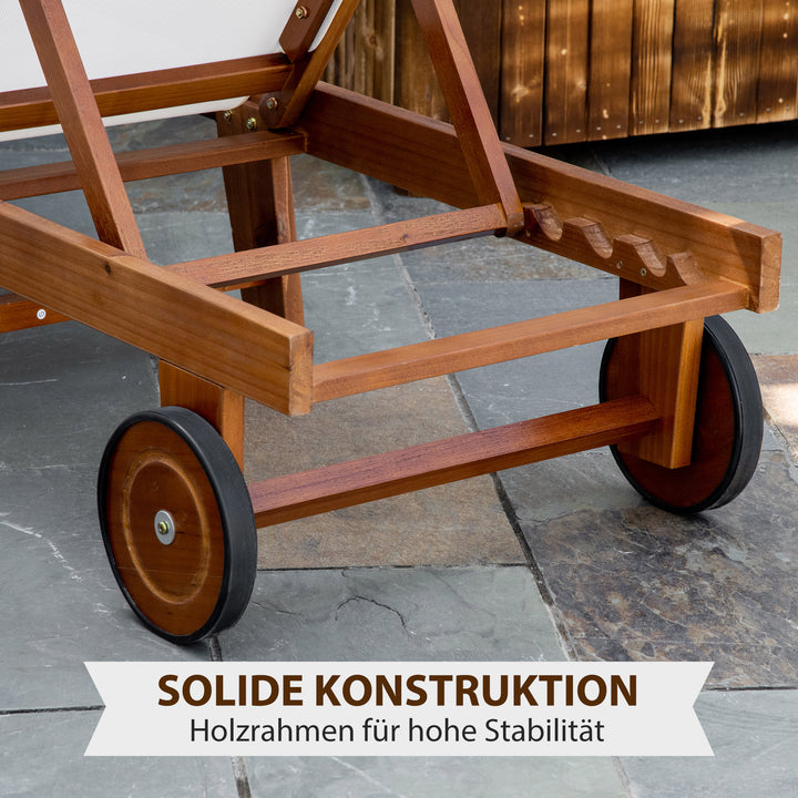 Solseng, liggestol, havestol, havemøbler, justerbare, akacietræ, tekstil, naturhvid, 198 x 55 x 30-88,5 cm