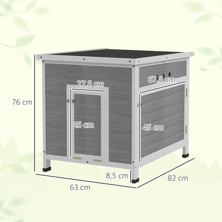 Andehus i træ med asfalttag, aftageligt gulv, sidedør, hønsehus med ventilationshuller, vejrbestandigt, gåsehus, hønsehus, lysegrå, 63 x 82 x 76 cm