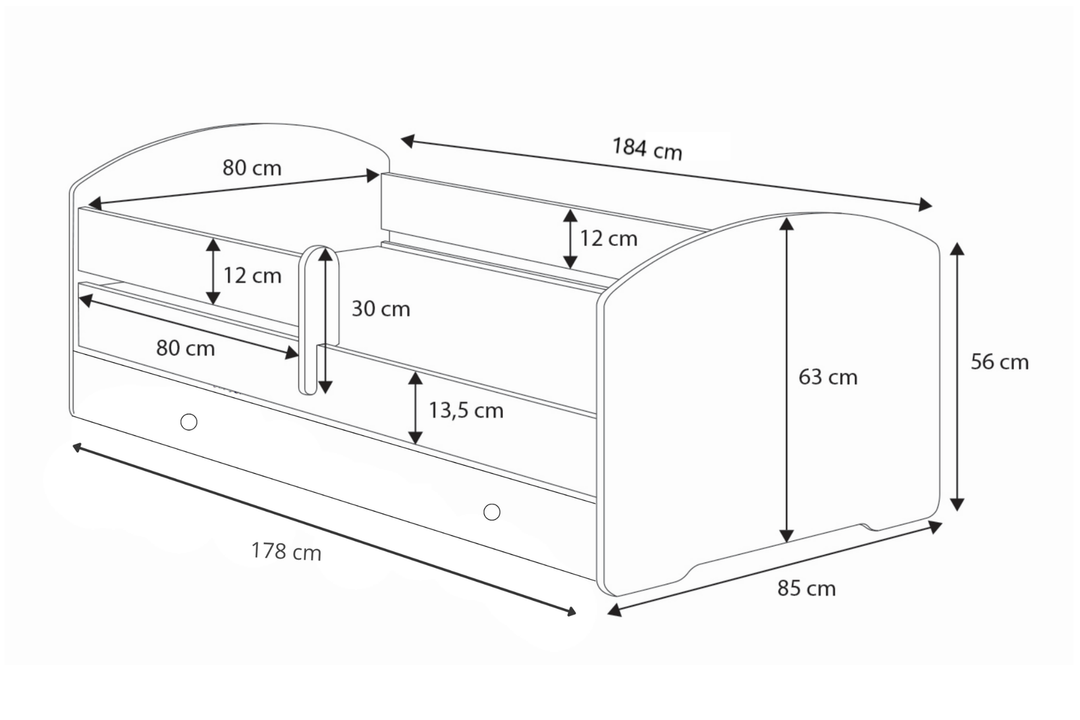 Enkeltseng Luk 180x80 med skuffe