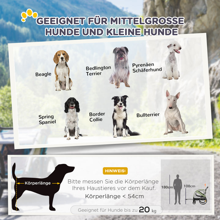 2-I-1 hundevogn, cykeltrailer til hunde, foldbar, vejrbestandig, til hunde op til 20 kg, grøn
