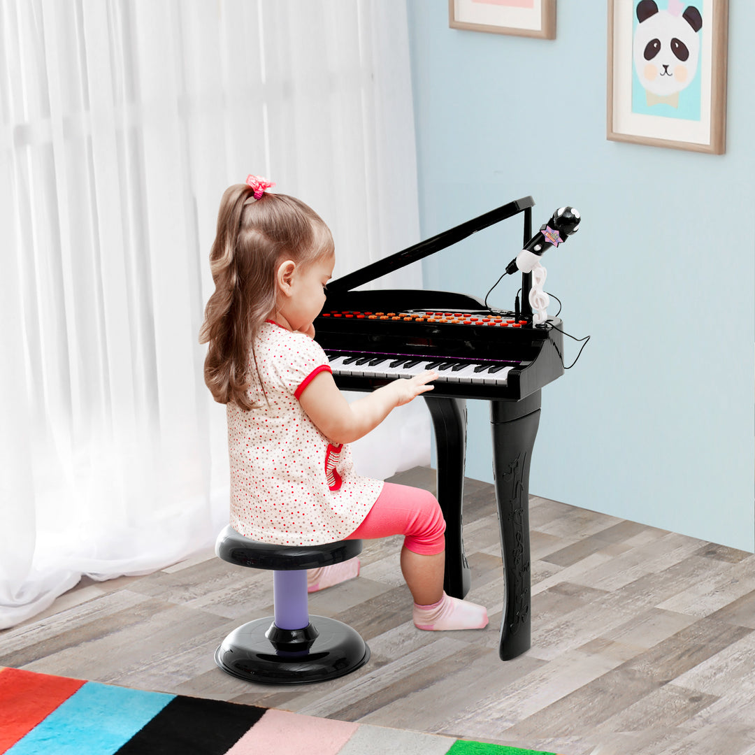 Børnekeyboard med 37 tangenter, skammelklaver med mikrofon, LED-læringstilstand, optagefunktion, klaverinstrument til 3-6-årige børn, sort