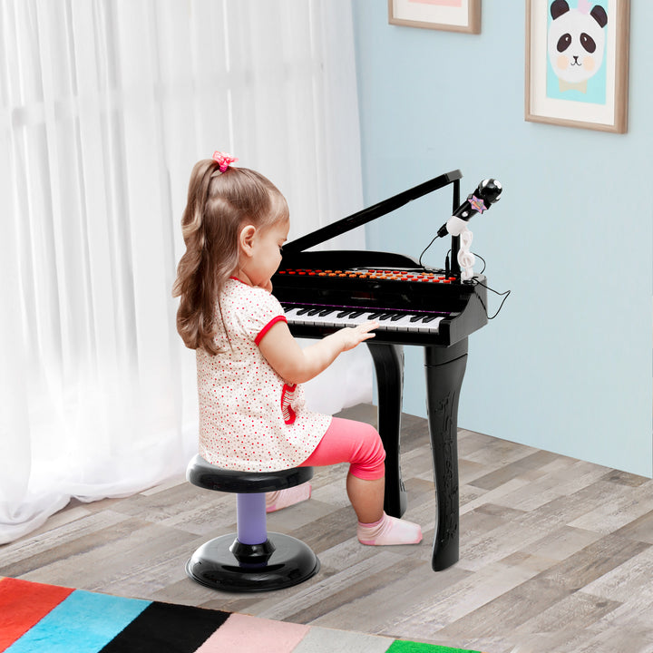 Børnekeyboard med 37 tangenter, skammelklaver med mikrofon, LED-læringstilstand, optagefunktion, klaverinstrument til 3-6-årige børn, sort