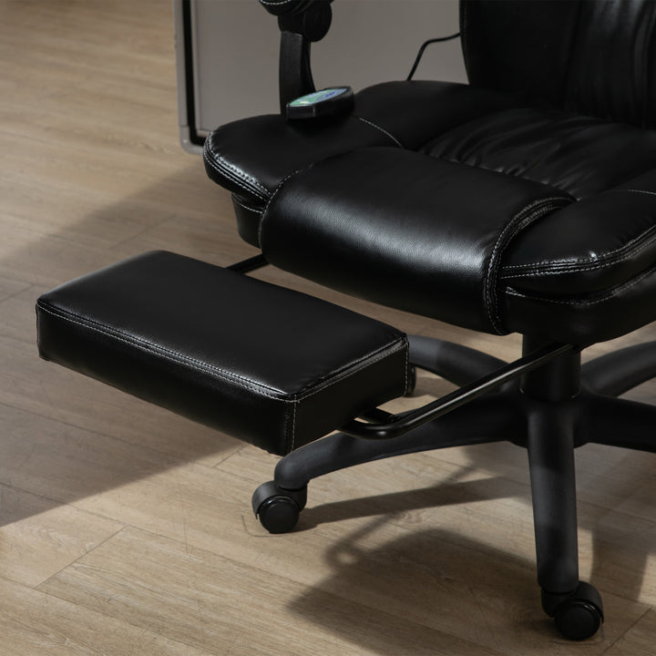 Justerbar drejestol med fodstøtte, nakkestøtte, massagefunktion, kunstlæder, 68,5 x 68,5 x 113-121 cm, sort