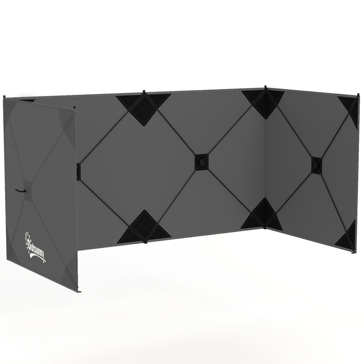 Sammenklappelig læhegn/campingskærm med barduner, jordpløkker og bæretaske til camping og havebrug, 480 x 120 cm, mørkegrå