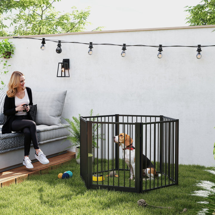 Hvalpegård, hundegård, hvalpeindhegning, 6 paneler med dør, foldbart og bærbart hundehegn, stål, sort