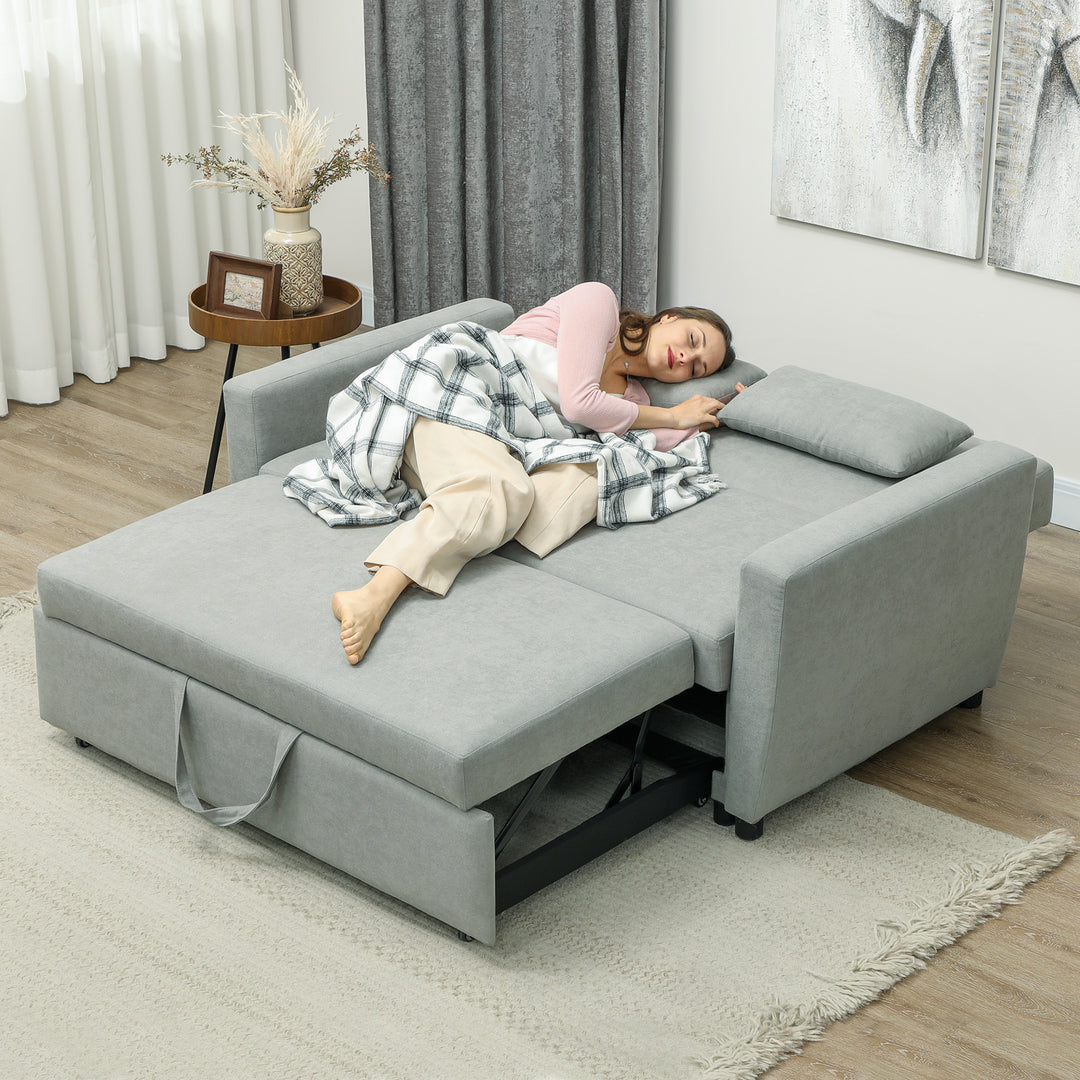 2-Personers sofa med sengefunktion, justerbar ryglæn, polstret sofa, fløjlslook, til stue, soveværelse, lysegrå