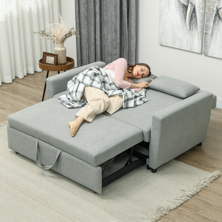 2-Personers sofa med sengefunktion, justerbar ryglæn, polstret sofa, fløjlslook, til stue, soveværelse, lysegrå