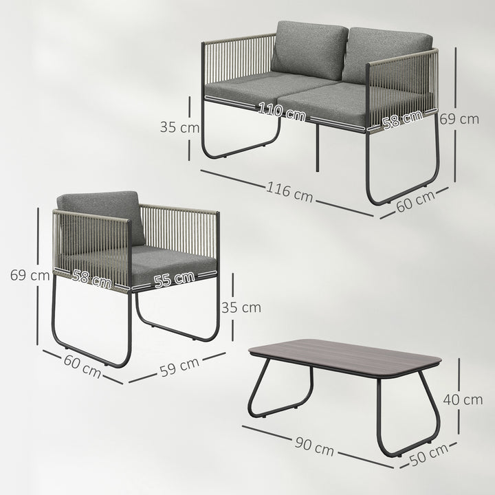 Havemøbelsæt af polyrattan loungesæt med sofa, lænestol, bordhynder, vejrbestandig 116 x 60 x 69 cm brun + mørkegrå