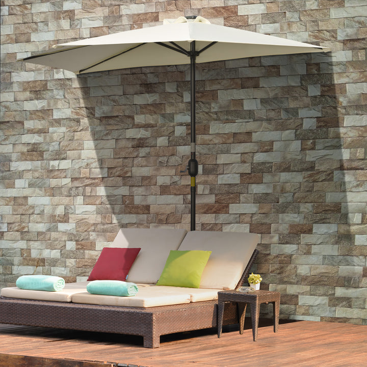 Parasol, terrasseparasol, halvrund, med solpanel, 20 led'er, håndsving, beige, 2,70 x 1,35 x 2,40 m