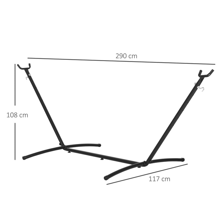 Hængekøjestativ til hængekøjer, hængekøjestativ med kroge, have, strand, metal, 280 x 120 x 110 cm, op til 120 kg
