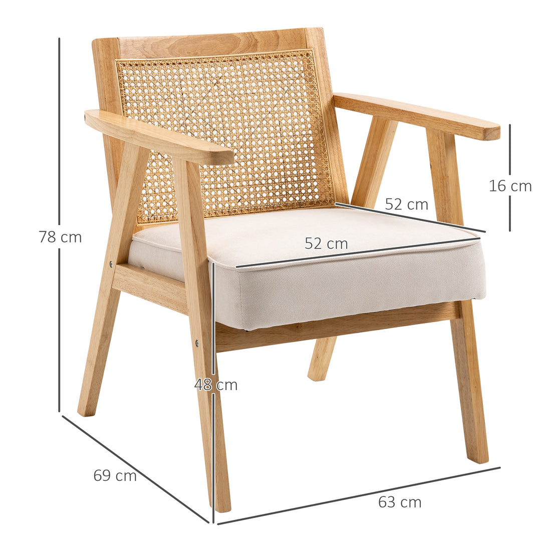 Eksotisk polstret stol, gummitræ, sædehynde med hørlook, 63l x 69b x 78h cm, cremehvid