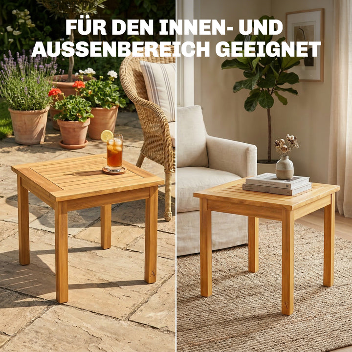 Sidebord 48 x 48 cm, vejrbestandigt havebord med lameldesign og justerbare fødder, firkantet