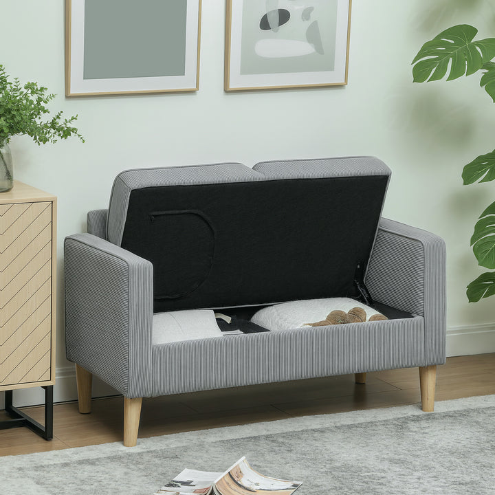To-personers sofa med opbevaringsplads og massive træben, til stue, soveværelse, 117 x 63 x 79 cm, lysegrå