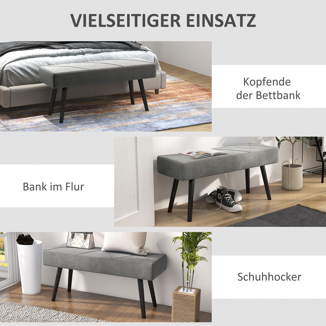Polstret bænk sengebænk, velour look, 100 x 36 x 45 cm, grå