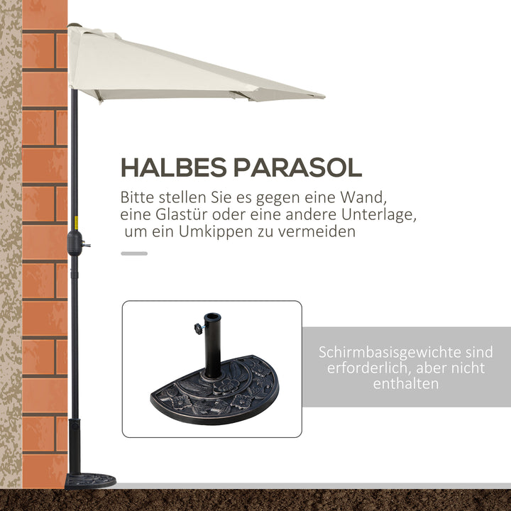Halvcirkelformet parasol med håndsving, haveparasol, metalstel, balkonparasol, 293x150 cm, cremehvid