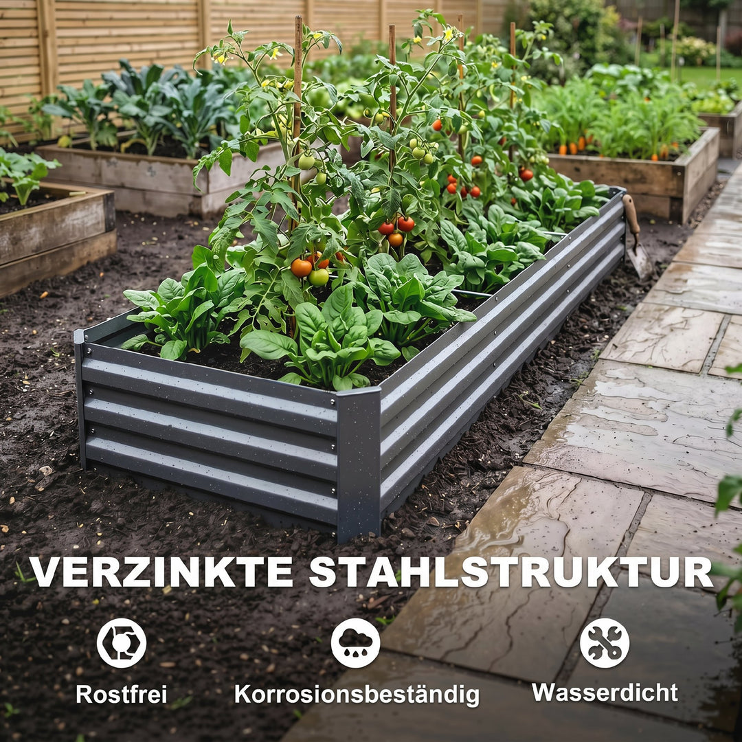 Højbed, havebed, urtebed, vejrbestandig, åben bund, 240 x 60 x 30 cm, mørkegrå