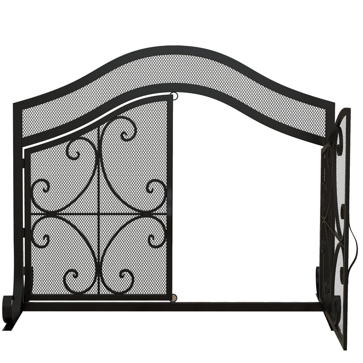 Gnistskærm til pejse, elegant mønster, dobbeltdør, magnetiske døre, sort, 105 x 40 x 80,5 cm