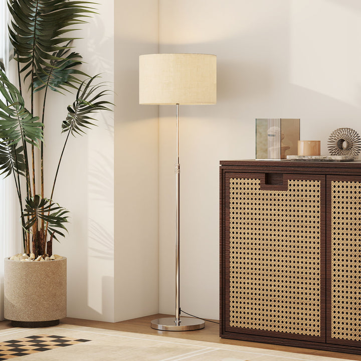 Dæmpbar gulvlampe med linnedskærm, E27, højdejusterbar, beige