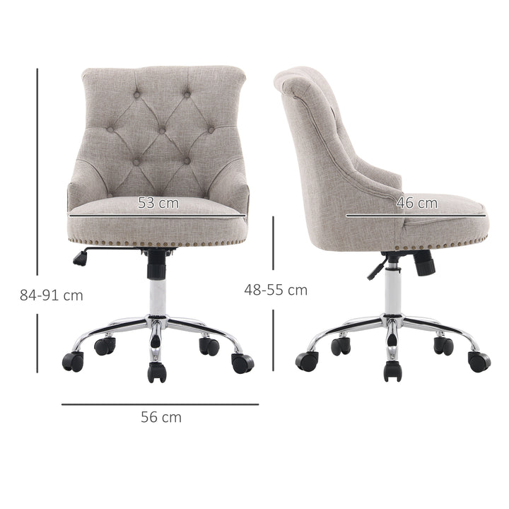 Drejestol med hjul polstret executive-stol 360° drejelig 150 kg belastningsevne højdejusterbar hørmetal lysegrå 54 x 65,5 x (84-91) cm