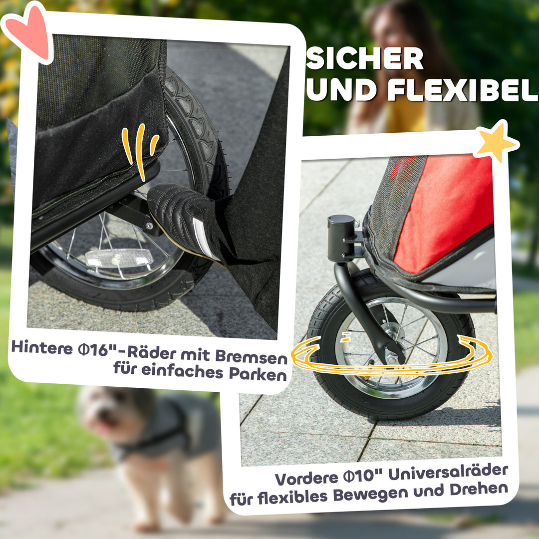 Hundevogn, foldbar, med liggehynde, stålramme, rød/sort