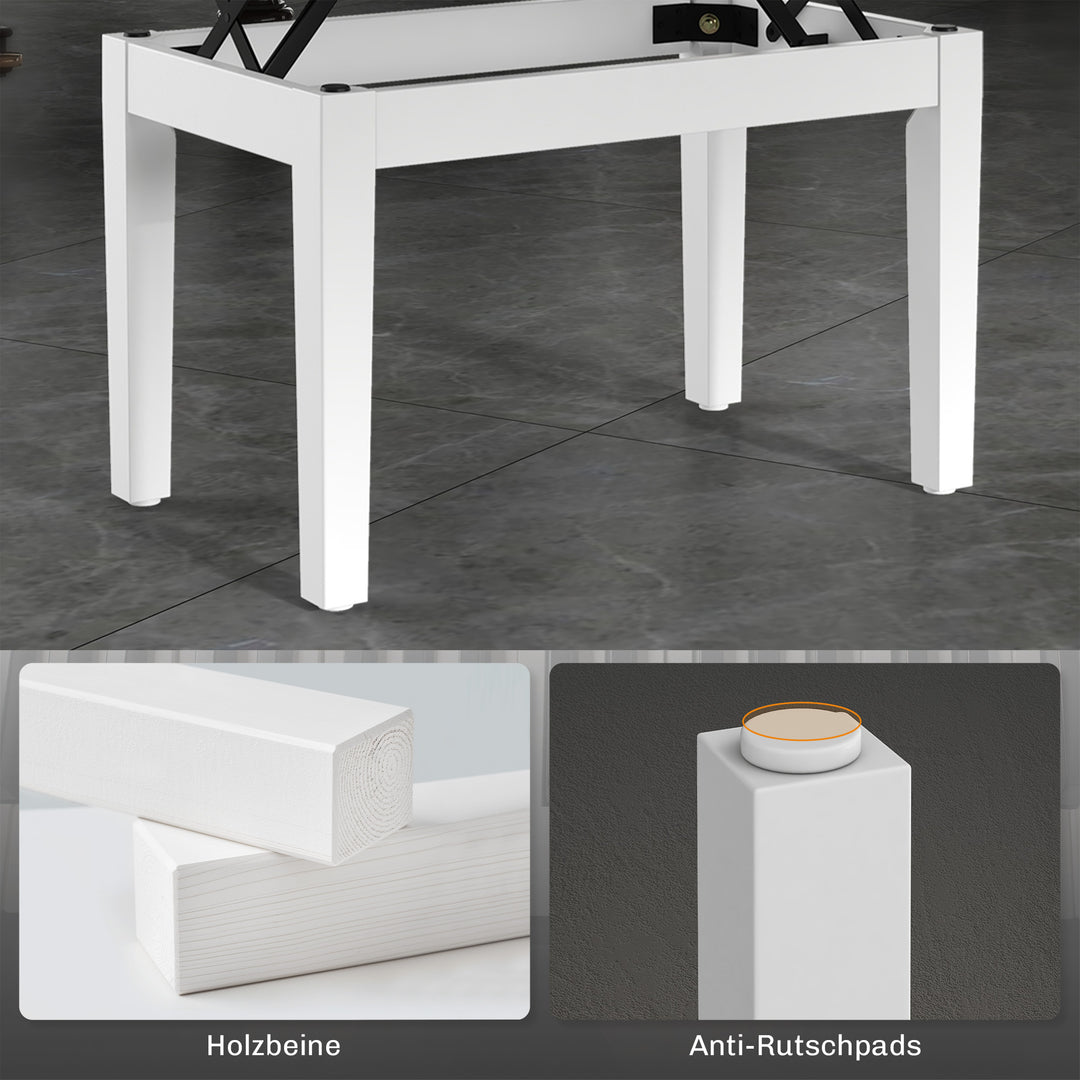 Klaverbænk, højdejusterbar, med opbevaringsplads, træben, kunstlæderbetræk, 54,5 x 33 x 48-58 cm, hvid