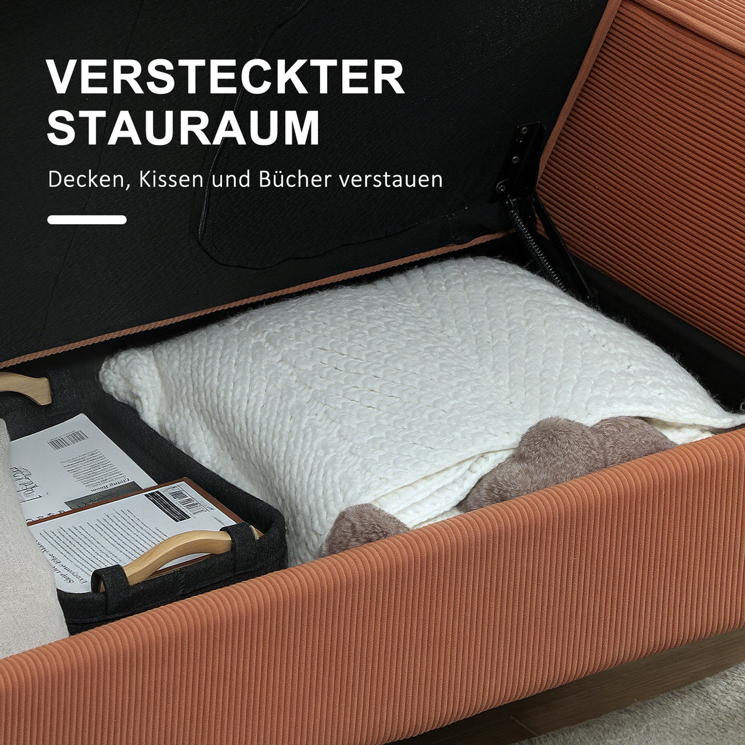 To-personers sofa med opbevaring og massive træben, til stue, soveværelse, 117 x 63 x 79 cm, orange