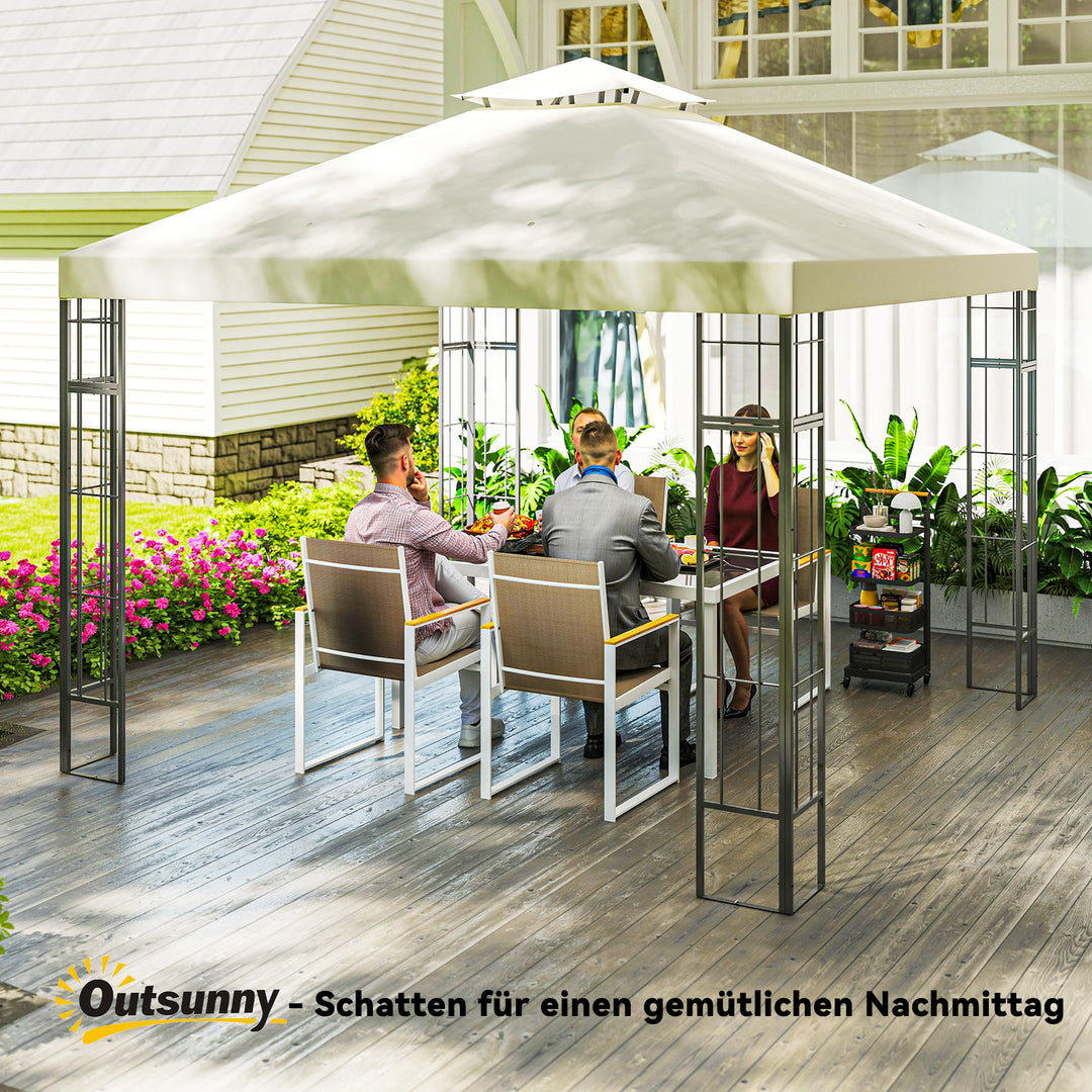 3 X 3 m havepavillon, 2-lags tagdesign, uv30+ beskyttelse, uv-resistent, solskærm, metalramme, cremehvid