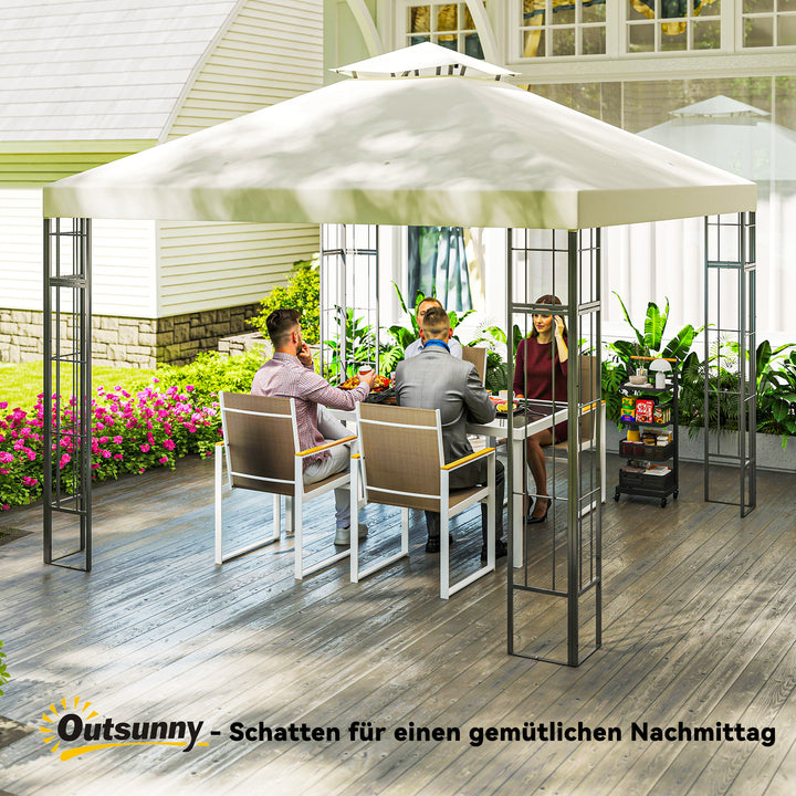 3 X 3 m havepavillon, 2-lags tagdesign, uv30+ beskyttelse, uv-resistent, solskærm, metalramme, cremehvid