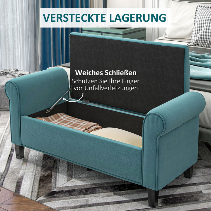 Vintage design bænk med opbevaring, velour look, grøn