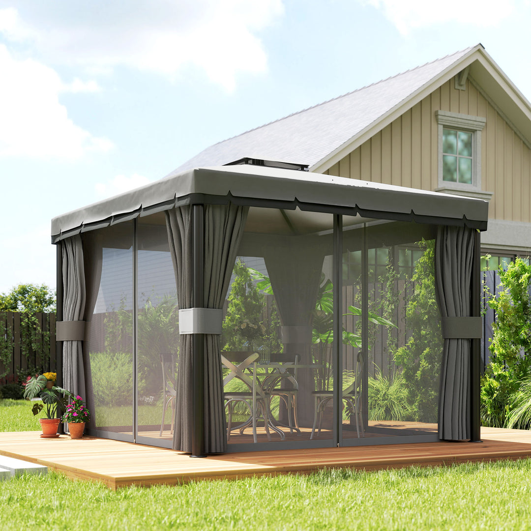 Pavillon ca. 3x3m, vandafvisende, stabil, vintersikker havepavillon med dobbelttag og myggenet med lynlås