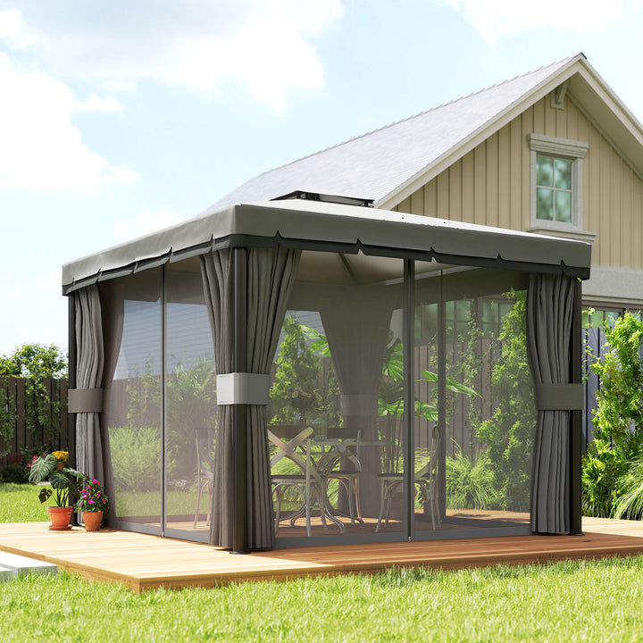 Pavillon ca. 3x3m, vandafvisende, stabil, vintersikker havepavillon med dobbelttag og myggenet med lynlås