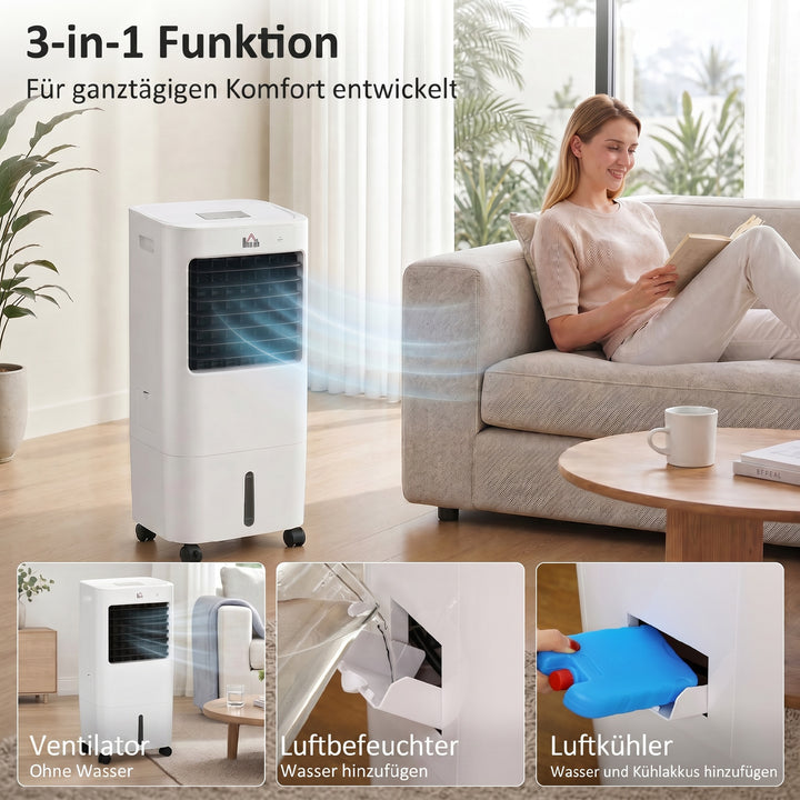 Luftkøler, 3 tilstande, timerfunktion, sammenrullelig, plastik, hvid