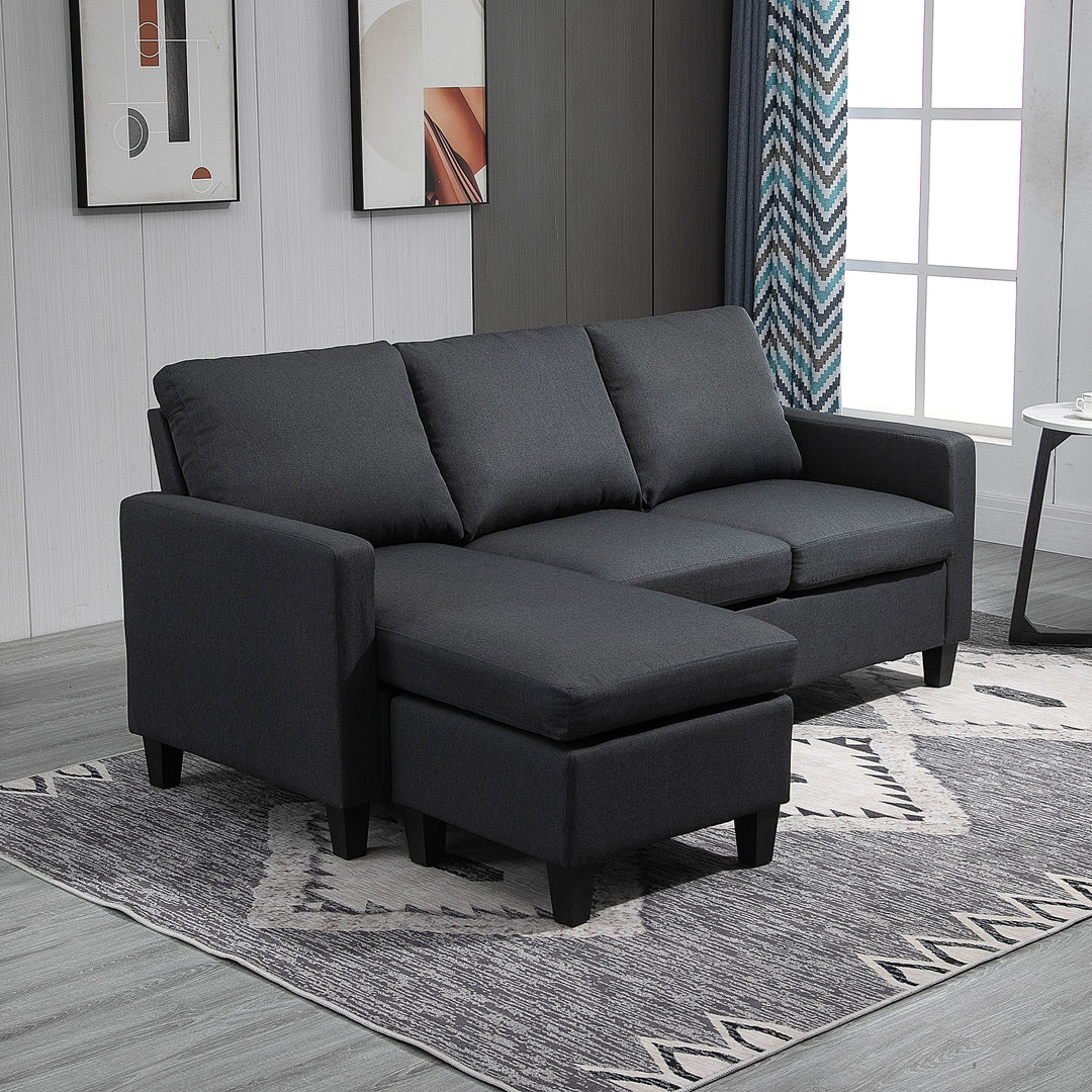 Hjørnesofa med sovefunktion, 3-personers sofa og hynder, hjørnesofa, l-formet sofa til stue, soveværelse 197 x 139 x 91 cm, hør, mørkegrå