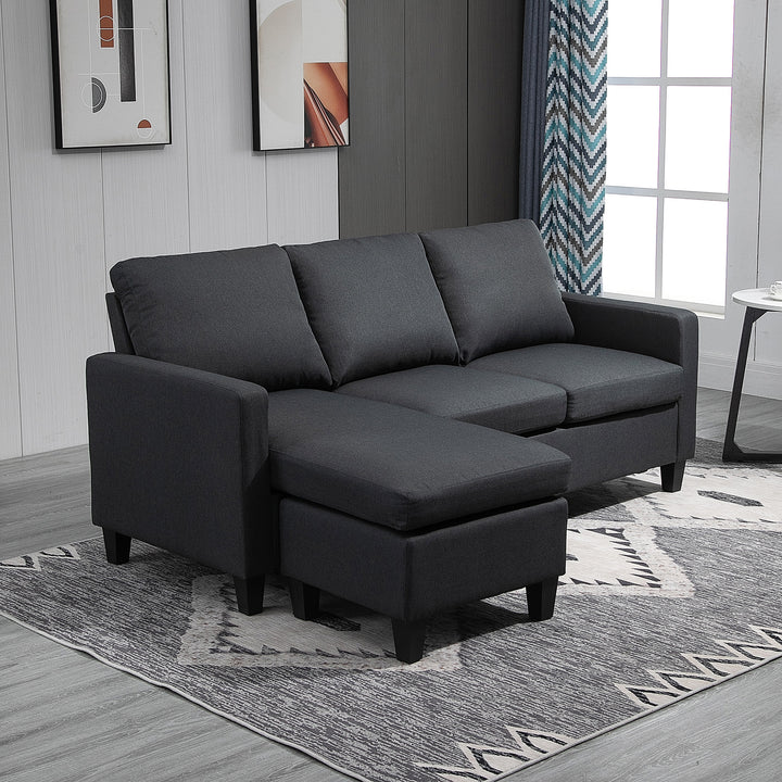 Hjørnesofa med sovefunktion, 3-personers sofa og hynder, hjørnesofa, l-formet sofa til stue, soveværelse 197 x 139 x 91 cm, hør, mørkegrå