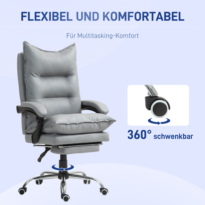Ergonomisk kontorstol, justerbar sædehøjde, lænelæn, kunstlæder, lysegrå