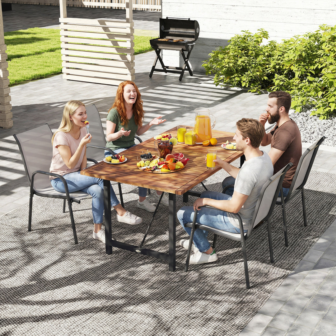 Sæt med 4 stabelbare havestole, terrassestole med åndbare rygge og armlæn, 120 kg lasteevne