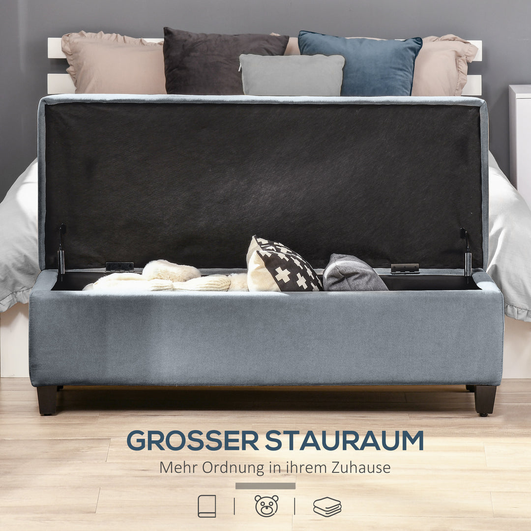 Bænk med opbevaring, fodskammel, entrébænk, knapsyninger, 125,1 cm x 48,9 cm x 41,3 cm, grå