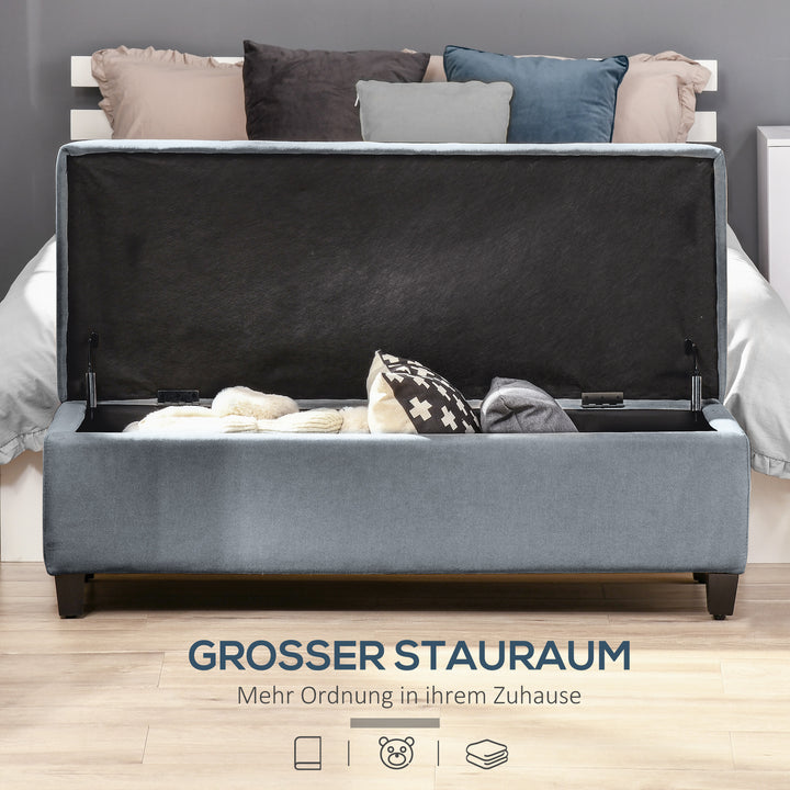 Bænk med opbevaring, fodskammel, entrébænk, knapsyninger, 125,1 cm x 48,9 cm x 41,3 cm, grå