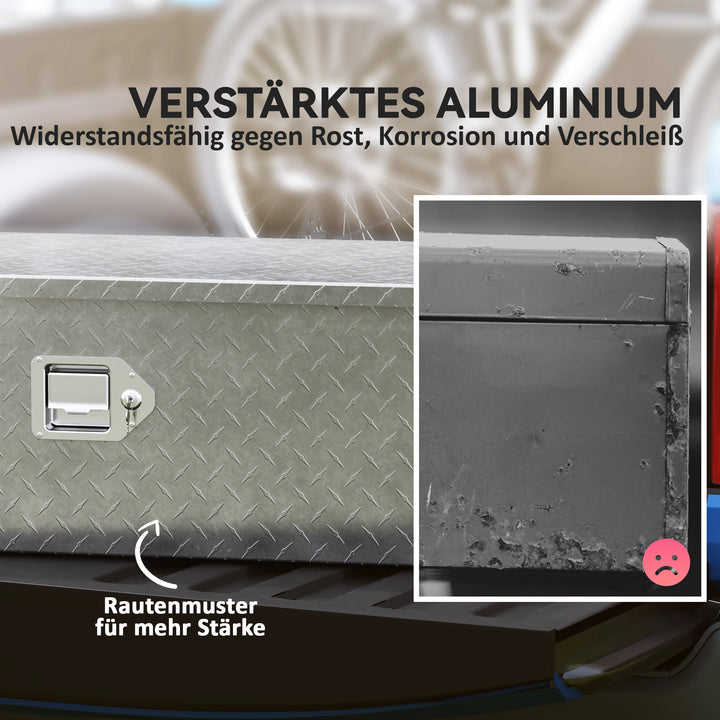Robust opbevaringskasse i aluminium med sidehåndtag, lås og nøgler, værktøjskasse, 99 x 33 x 25,5 cm