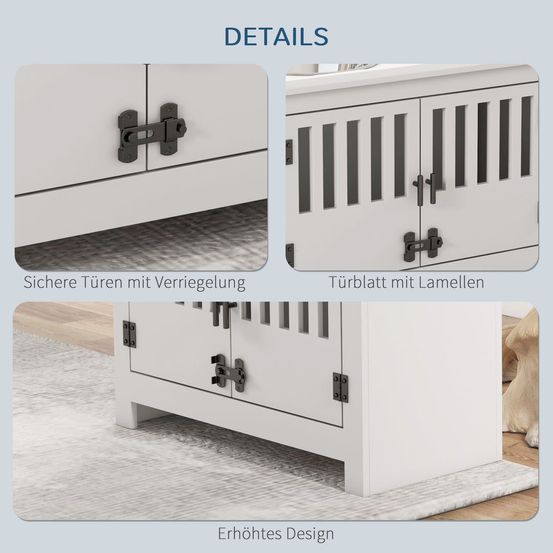 Forhøjet foderstation til store hunde, 2 rustfri stålskåle, opbevaringsplads, 35,5 x 60 x 30 cm, hvid