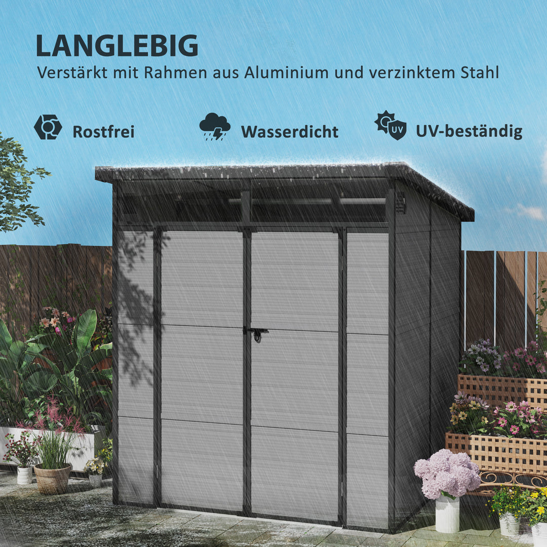 1,9 X 1,9 m haveskur, redskabsskur i plastik, aflåselige døre, 2 ventilationsåbninger, lysegrå