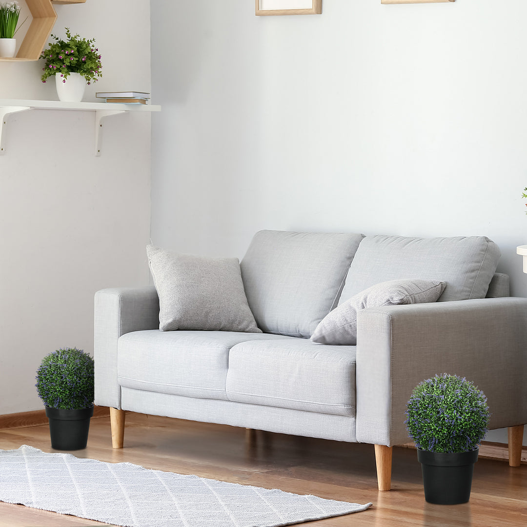 Sæt med 2 kunstige kugleplanter, uv-resistente, indendørs og udendørs, 42 cm, grøn + lilla