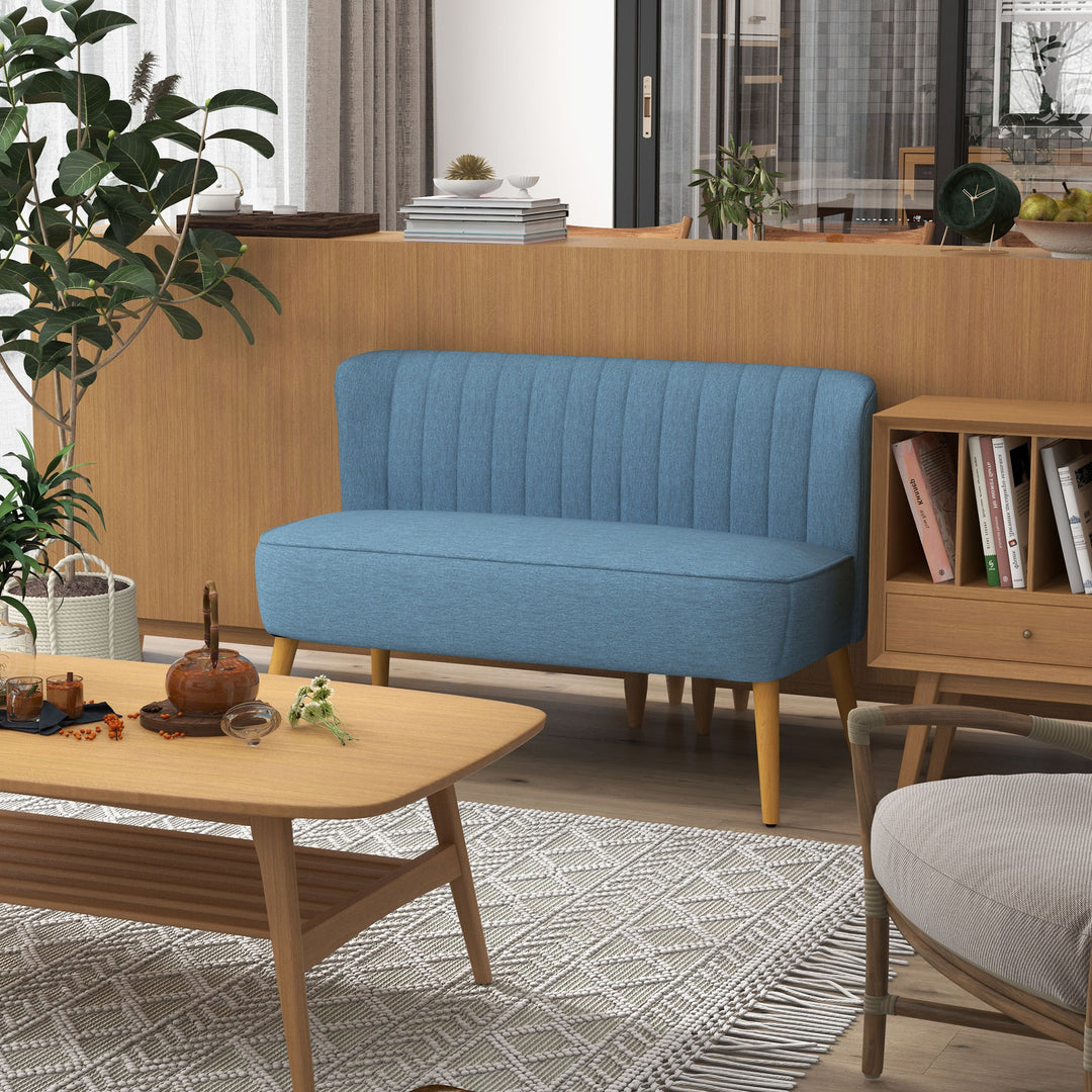 2-Personers sofa i retro-look, blød polstring, letplejeligt betræk, op til 150 kg, 117 x 56,5 x 77 cm, blå